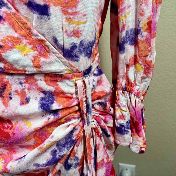 Betsey Johnson pink dress floral side ruched long sleeve size 8 soft girl barbie - Picture 6 of 16